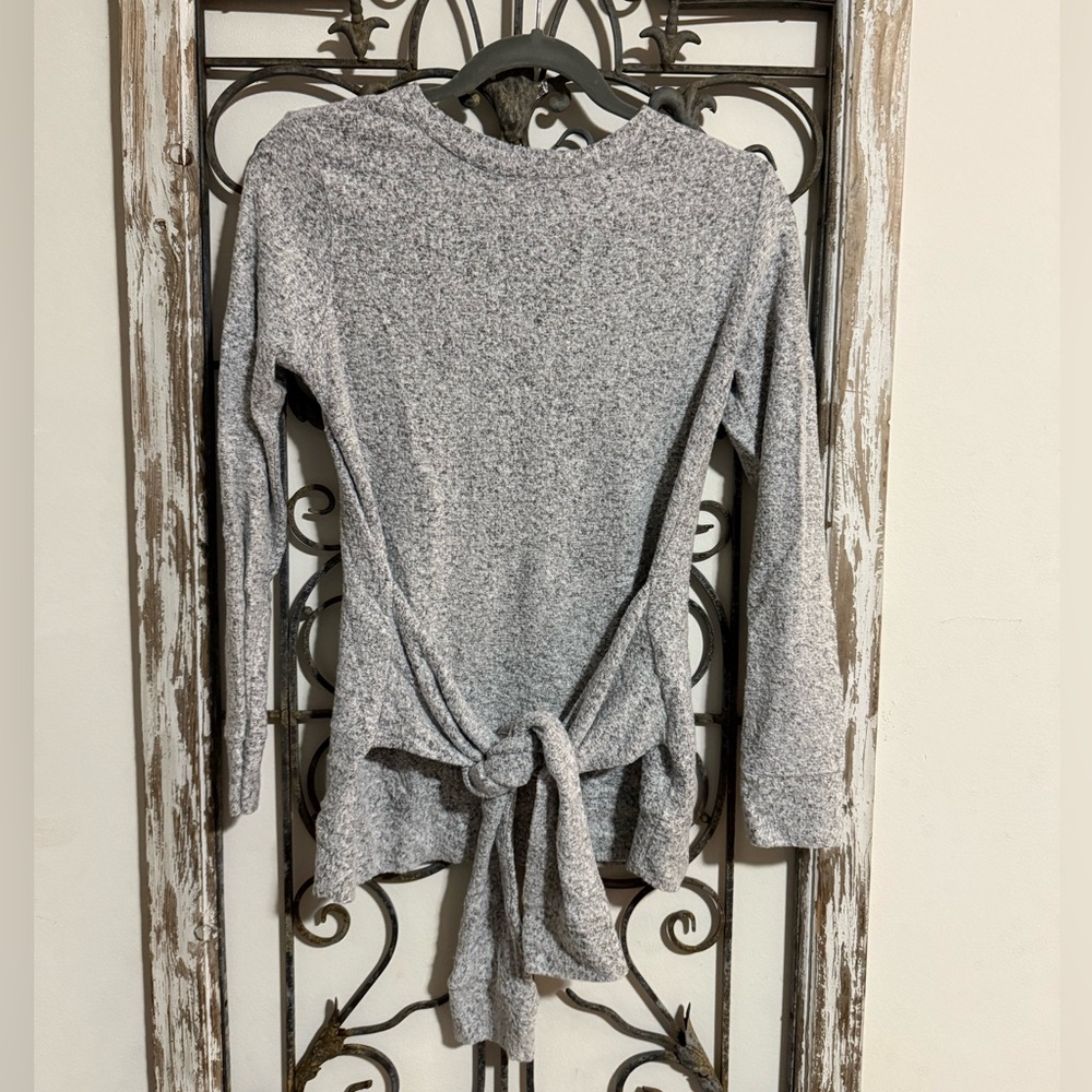 Heather Gray Sweater with Tie Front